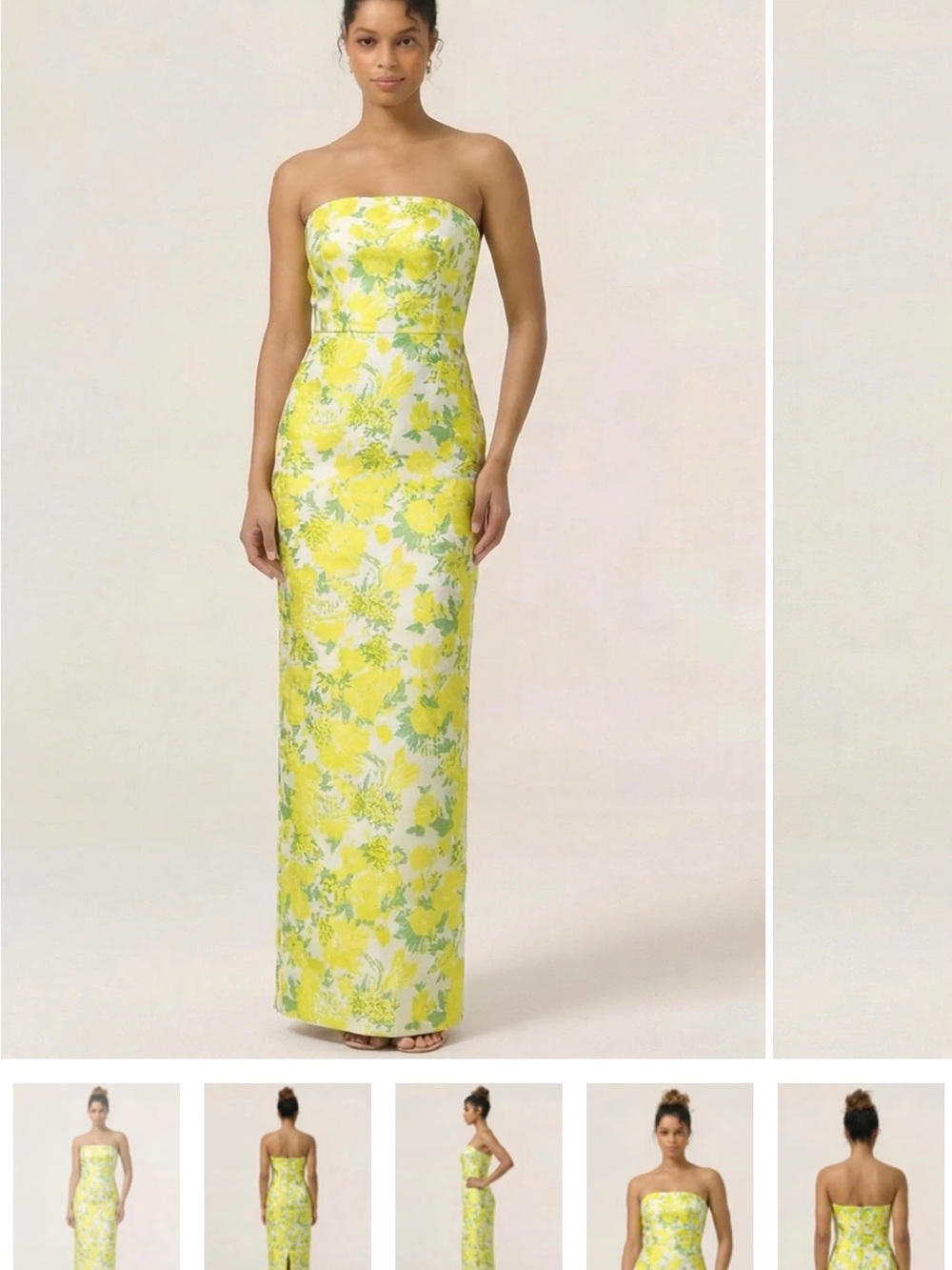 Strapless Yellow Floral Evening Gown